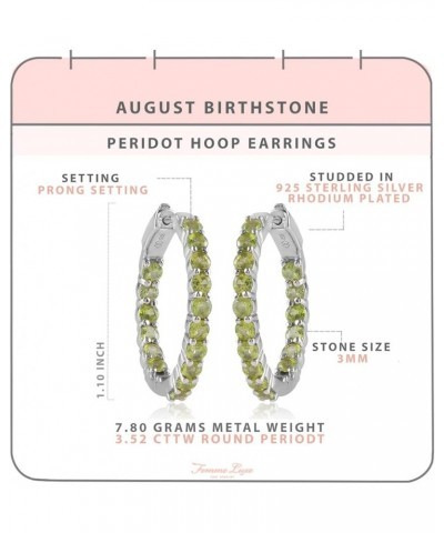 925 Sterling Silver Created Birthstone Inside-Out Hoop Earrings for Women, 3mm Gemstone 1.10 Inches August : Peridot $62.00 E...