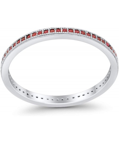 2mm Full Eternity Stackable Band Ring 925 Sterling Silver Choose Color Simulated Garnet $11.00 Rings