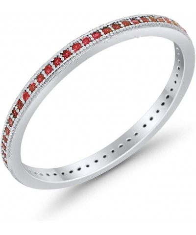 2mm Full Eternity Stackable Band Ring 925 Sterling Silver Choose Color Simulated Garnet $11.00 Rings