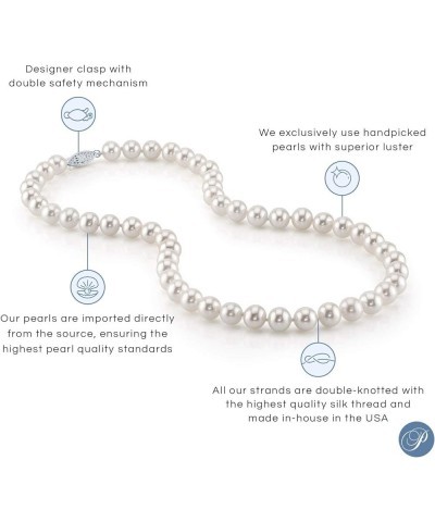 14K Gold AAAA Quality Round White Freshwater Cultured Pearl Necklace for Women in 18" Princess Length White Gold 8.0-9.0mm $1...