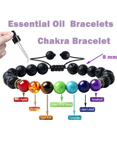 2 PCS Chakra Bracelets Lava Rock Stone Aromatherapy Essential Oil Diffuser Bracelet Adjustable Woven Bracelet and Elastic Rop...