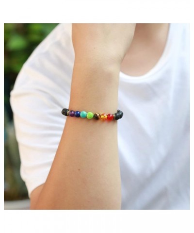 2 PCS Chakra Bracelets Lava Rock Stone Aromatherapy Essential Oil Diffuser Bracelet Adjustable Woven Bracelet and Elastic Rop...