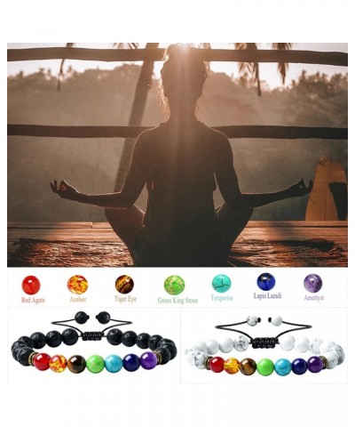 2 PCS Chakra Bracelets Lava Rock Stone Aromatherapy Essential Oil Diffuser Bracelet Adjustable Woven Bracelet and Elastic Rop...