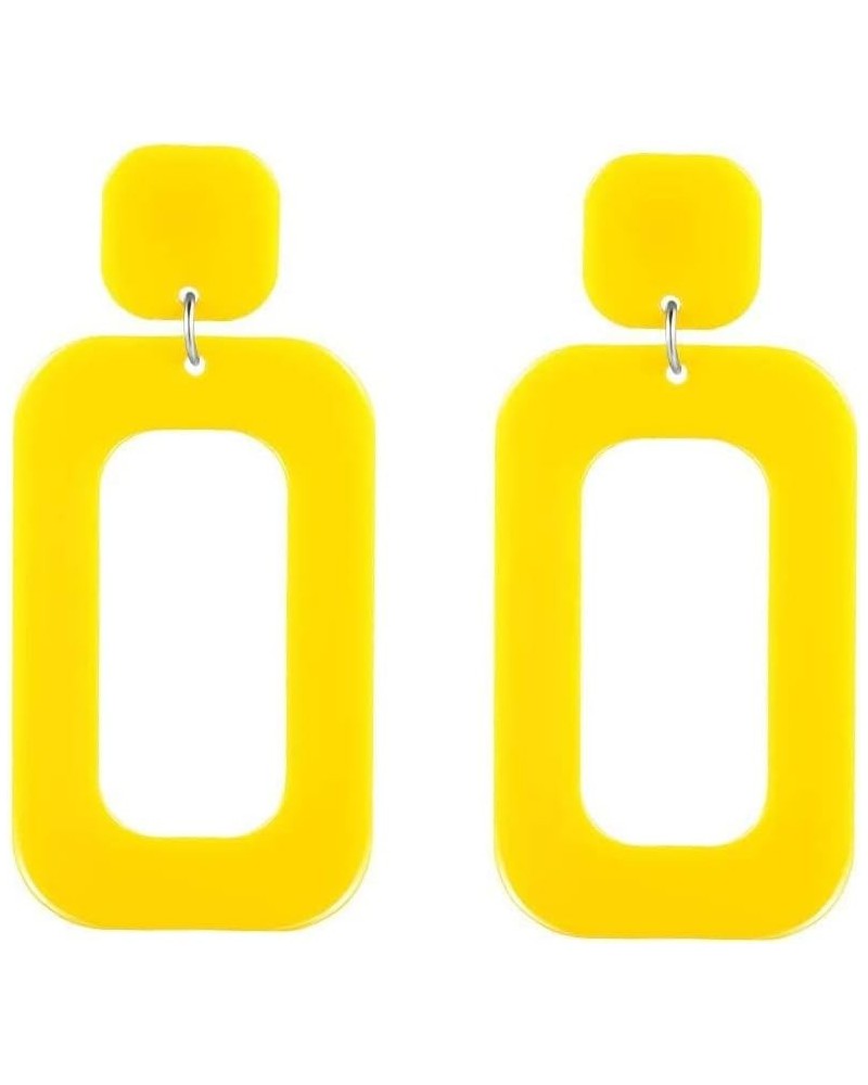 Retro Simple Acrylic Geometric Square Hollow Earrings 70s 80s 90s White Statement Bohemian Drop Earring for Women Girls Yello...