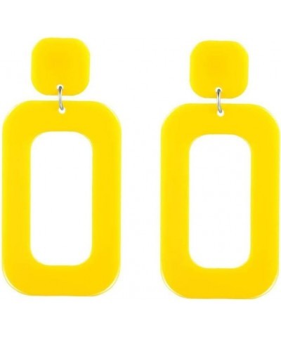 Retro Simple Acrylic Geometric Square Hollow Earrings 70s 80s 90s White Statement Bohemian Drop Earring for Women Girls Yello...