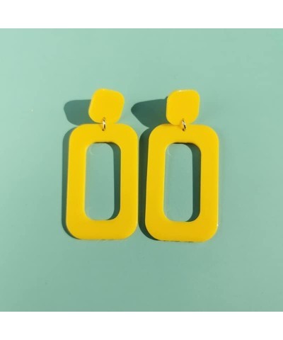 Retro Simple Acrylic Geometric Square Hollow Earrings 70s 80s 90s White Statement Bohemian Drop Earring for Women Girls Yello...