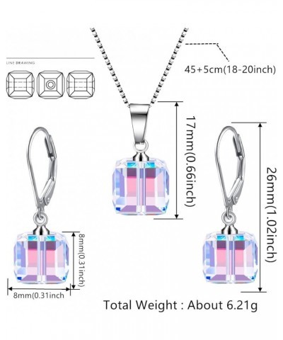 8mm Sugar Cube Crystal Jewelry D Sets Pendant Earrings with Swarovski Crystals 20 inch Necklace,D Style Leverback Ear Hook Wo...