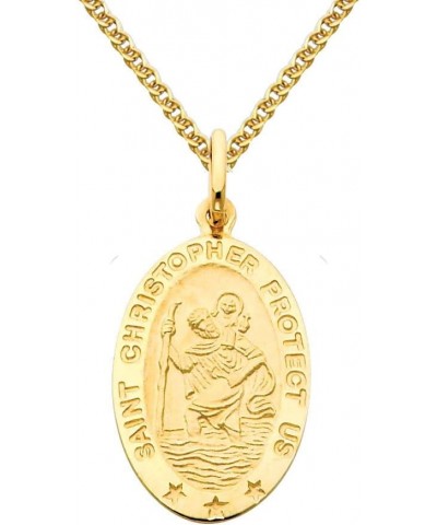 14k Yellow Gold Religious Saint Christopher Medal Pendant with 1.5mm Flat Open Wheat Chain Necklace 24.0 Inches $107.25 Neckl...