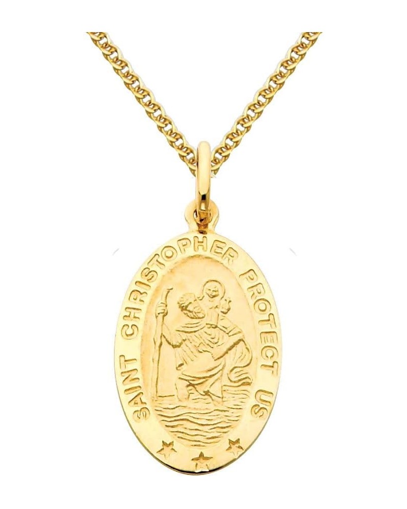 14k Yellow Gold Religious Saint Christopher Medal Pendant with 1.5mm Flat Open Wheat Chain Necklace 24.0 Inches $107.25 Neckl...