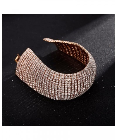 Full Rhinestones Bracelets Silver and Gold Crystal Cluster Wide Bangle Bracelets for Women Girls Multi-layered Tennis Chain B...