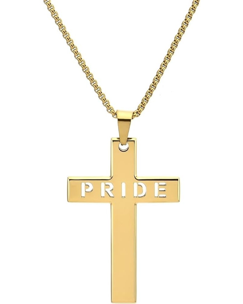 Lesbian Gay Pride Cross Pendant Necklace Stainless Steel Religious Amulet Protection Talisman Religion Necklaces,24 Inches Ch...