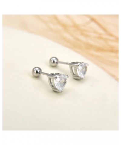 3 Pairs Surgical Stainless Steel Screw Back Stud Earrings, Heart Square Princess Cut Horse Eye Teardrop Triangle Cubic Zircon...