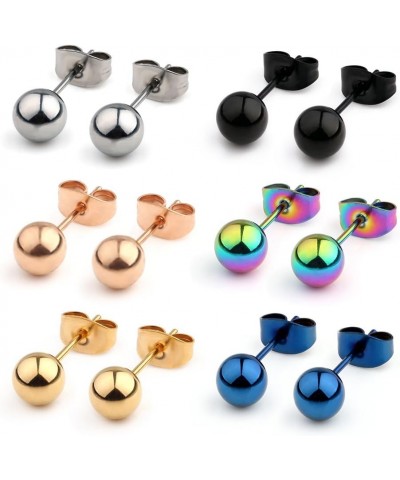 20G Mix Color Stainless Steel Ball Clear CZ Stud Earrings for Men Women Round 3-8mm 6-12Pairs 6Pairs - 5mm $10.58 Earrings