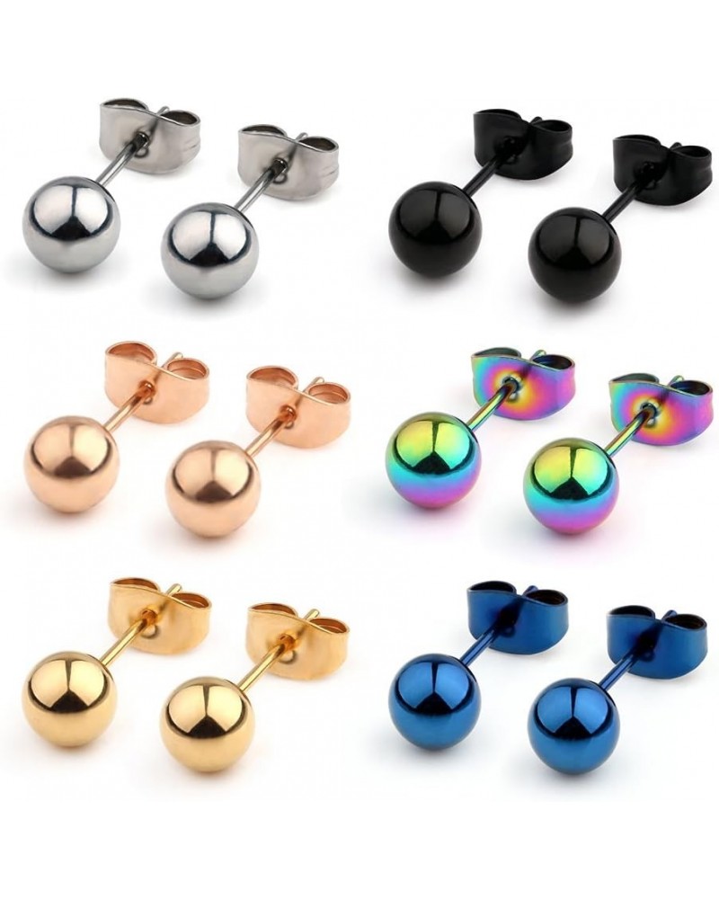 20G Mix Color Stainless Steel Ball Clear CZ Stud Earrings for Men Women Round 3-8mm 6-12Pairs 6Pairs - 5mm $10.58 Earrings