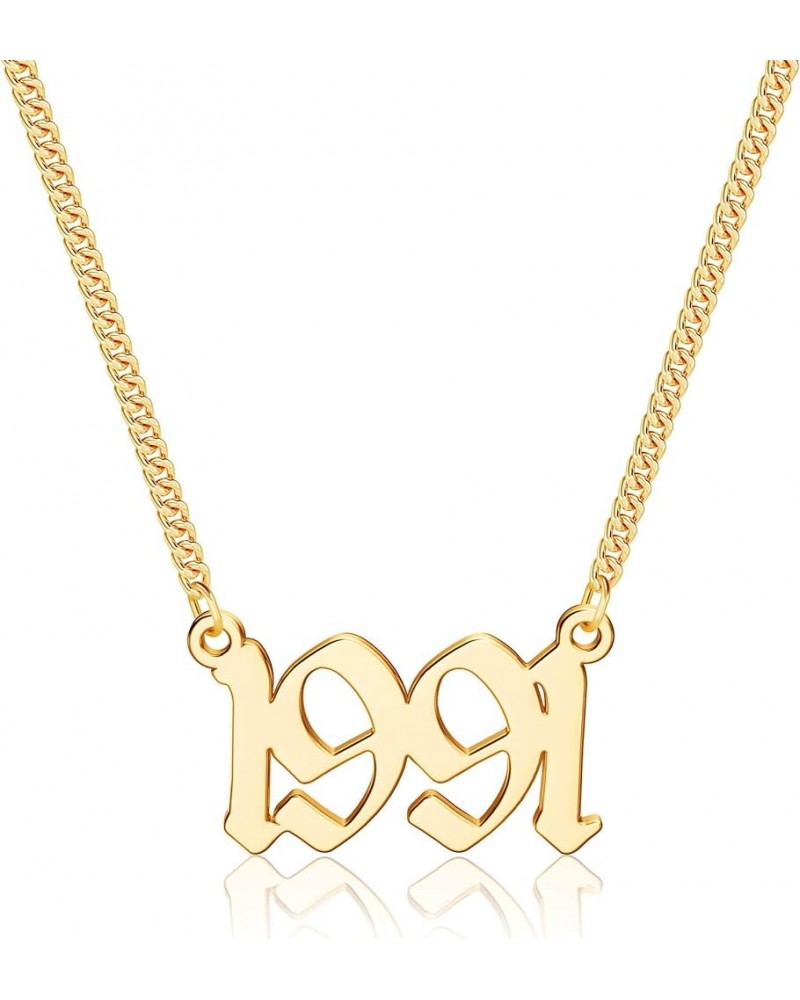 Birth Year Number Necklace, 18K Gold Plated Old English Birth Year Pendant Necklaces Personalized Anniversary Birthday Jewelr...