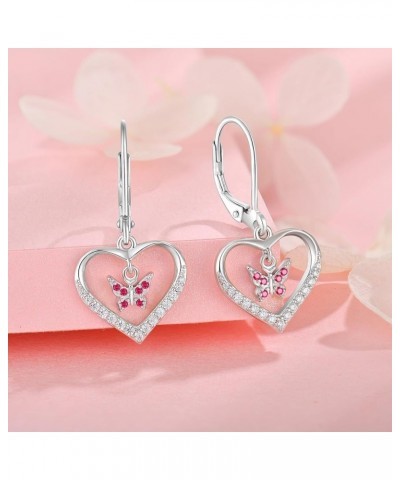 925 Strlings Silver Birthstone Butterfly Heart Dangle Drop Earrings for Women, 5A Cubic Zircon Leverback Earrings Jewelry Ann...