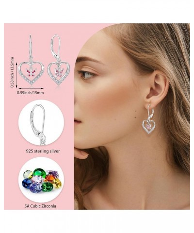 925 Strlings Silver Birthstone Butterfly Heart Dangle Drop Earrings for Women, 5A Cubic Zircon Leverback Earrings Jewelry Ann...