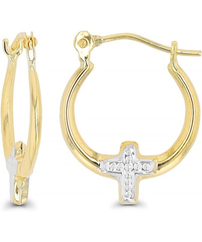 14K Two Tone Gold Polished Multiple Hoop Earrings with Hinged Clasp | Dragonfly, Star and Cross | Different Shapes | Solid Go...