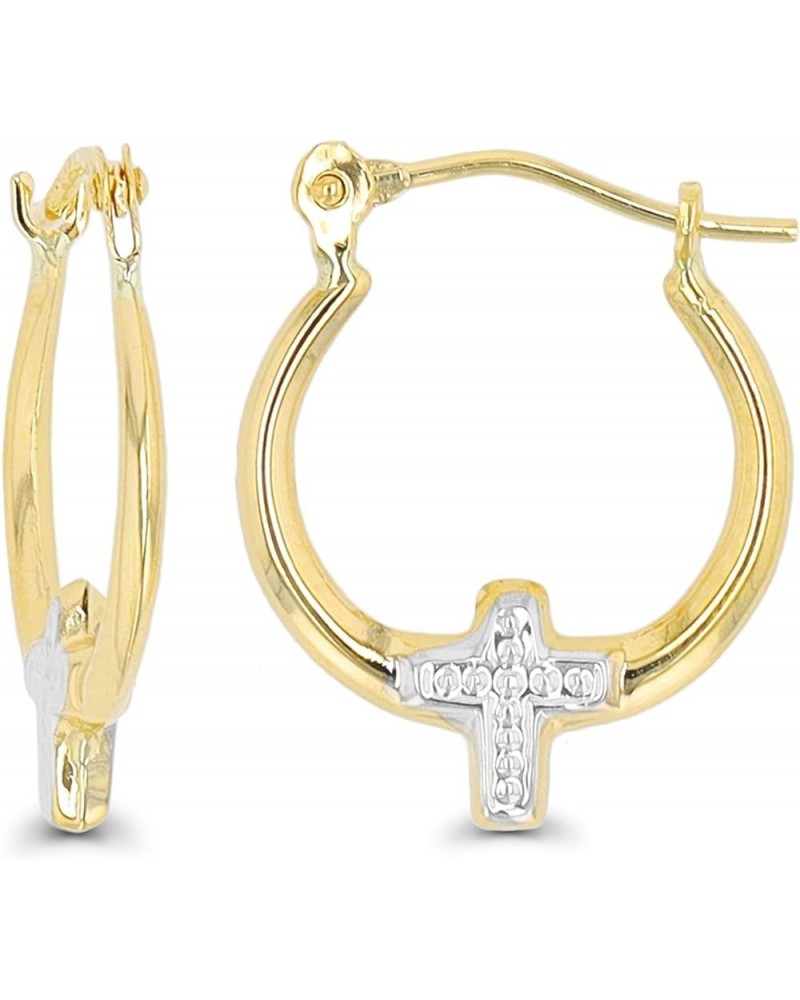 14K Two Tone Gold Polished Multiple Hoop Earrings with Hinged Clasp | Dragonfly, Star and Cross | Different Shapes | Solid Go...