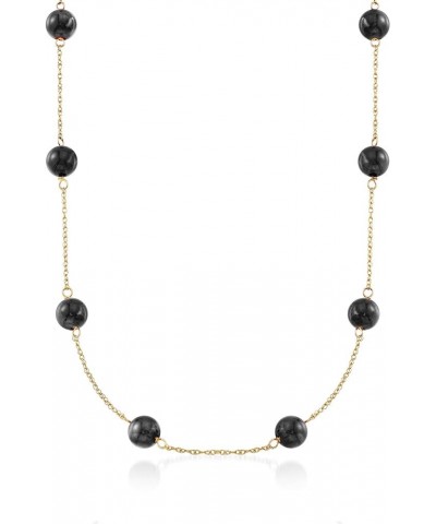 8mm Gemstone Bead Station Necklace in 14kt Yellow Gold Black Onyx 16.0 Inches $77.00 Necklaces