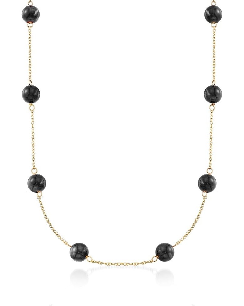 8mm Gemstone Bead Station Necklace in 14kt Yellow Gold Black Onyx 16.0 Inches $77.00 Necklaces