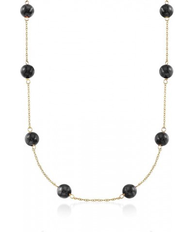 8mm Gemstone Bead Station Necklace in 14kt Yellow Gold Black Onyx 16.0 Inches $77.00 Necklaces