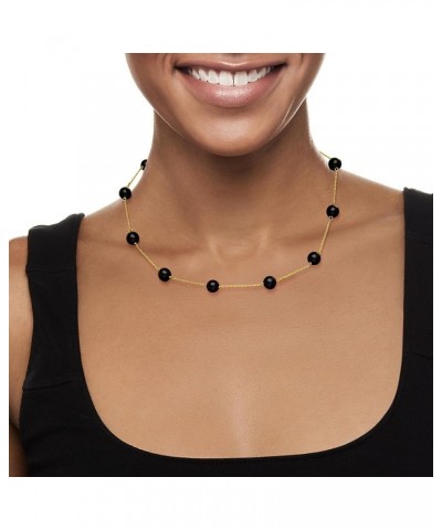 8mm Gemstone Bead Station Necklace in 14kt Yellow Gold Black Onyx 16.0 Inches $77.00 Necklaces