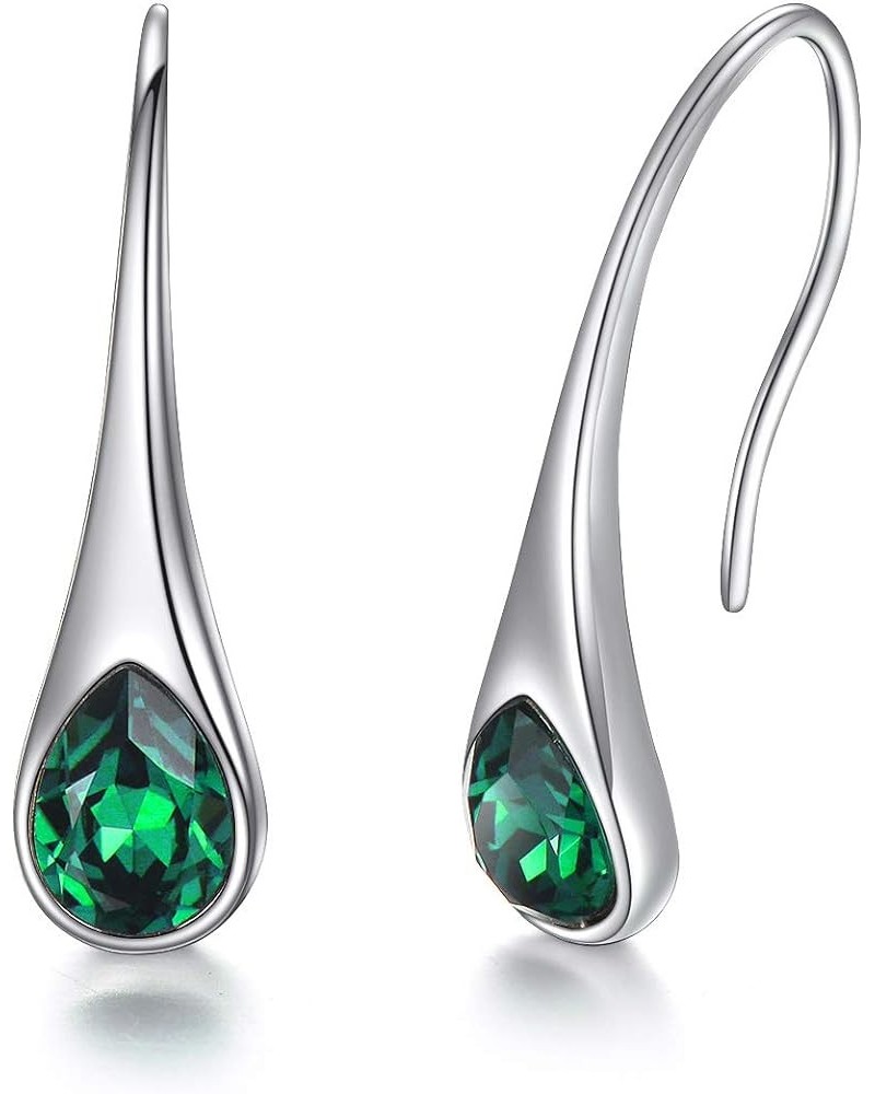 925 Sterling Silver Small Pear-Shaped Modern Style Hook Earrings with Crystals from Austria Simulated Emerald $18.23 Earrings