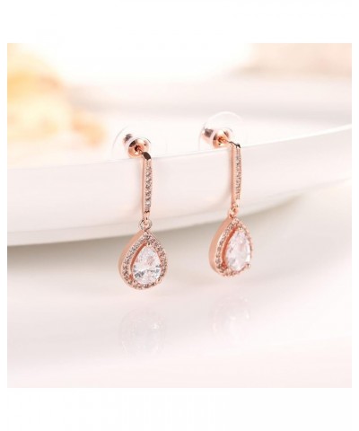 CZ Necklace and Stud Earrings Set 14K White Rose Gold Plated Wedding Jewelry for Bridal Rose Gold-5 $9.50 Jewelry Sets