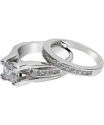 His and Hers Stainless Steel Princess Wedding Ring Set and Zirconia Wedding Band Women's Size 09 Men's 06mm Size 08 $22.07 Sets