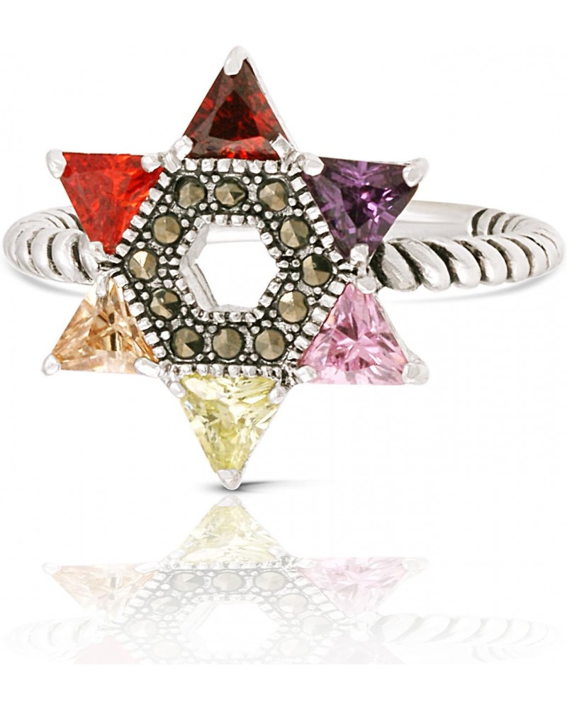 Rhodium Plated Multicolor Cubic Zirconia Jewish Star of David Twisted Rope Ring $13.49 Rings