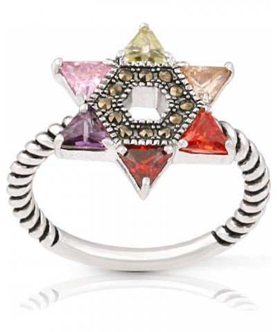 Rhodium Plated Multicolor Cubic Zirconia Jewish Star of David Twisted Rope Ring $13.49 Rings