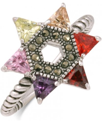 Rhodium Plated Multicolor Cubic Zirconia Jewish Star of David Twisted Rope Ring $13.49 Rings