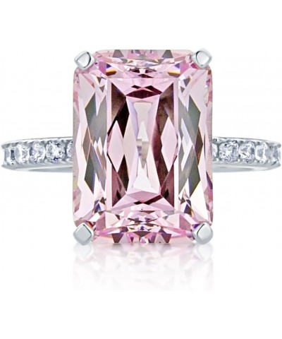 Sterling Silver Ring Emerald Cut 8.5 carat Super Light Pink CZ Stone Cocktail Ring 14MM (Size 5 to 10) $39.41 Rings