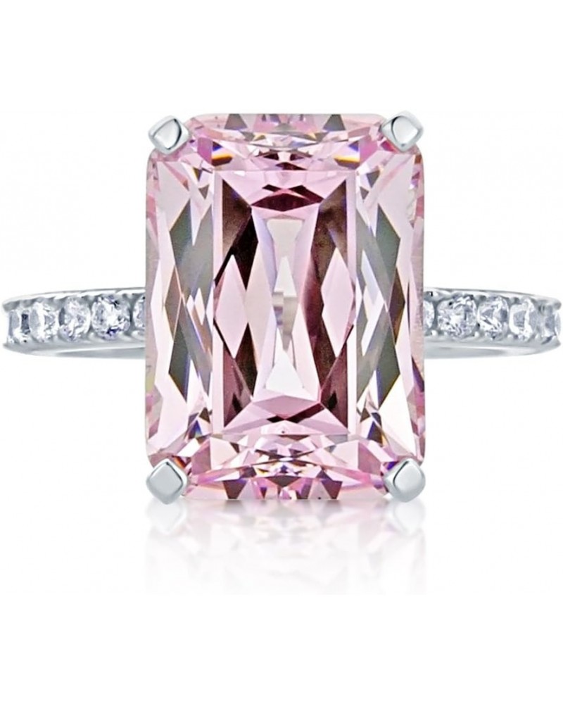 Sterling Silver Ring Emerald Cut 8.5 carat Super Light Pink CZ Stone Cocktail Ring 14MM (Size 5 to 10) $39.41 Rings