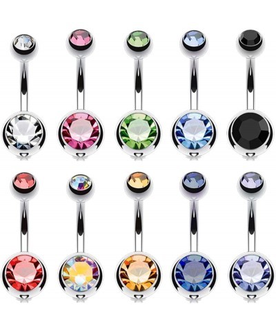 10PC Belly Button Rings Set - 14G Multicolor Surgical Stainless Steel - Colorful CZ Crystals Navel Barbell Stud - Women Girls...