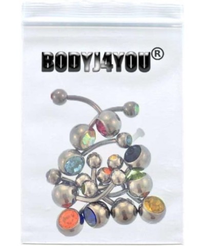 10PC Belly Button Rings Set - 14G Multicolor Surgical Stainless Steel - Colorful CZ Crystals Navel Barbell Stud - Women Girls...