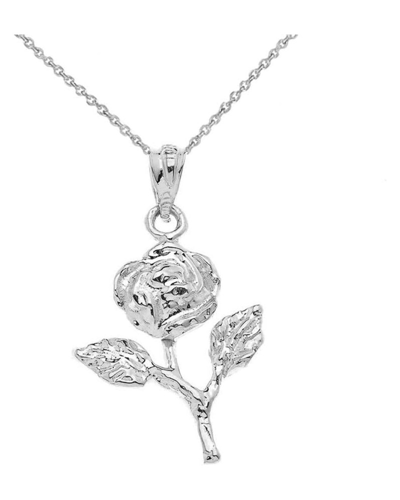 Sterling Silver Rose Stem Charm Pendant Necklace 20.0 Inches $16.09 Necklaces