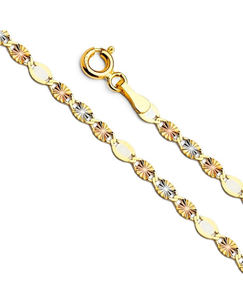 14k Real Tri Color Gold Solid 3mm Flat Star Diamond Cut Chain Necklace with Spring Ring Clasp 16.0 Inches $62.62 Necklaces