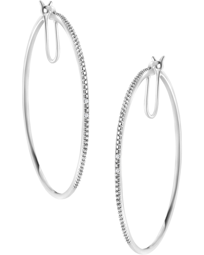 .925 Sterling Silver Diamond Accent Medium Sized Hoops Earrings (I-J Clarity, I2-I3 Color) $40.70 Earrings